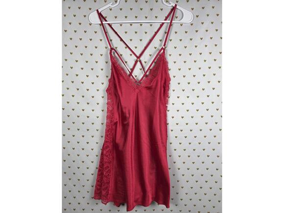 Victoria's Secret Other - Victorias Secret RED Satin Cross Strappy Slip Dress lingerie Nightie Lace SMALL